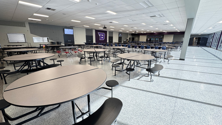 The remodeled Burlington High School cafeteria.