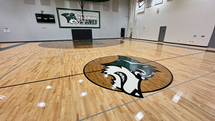 Center-court of the new IKM-Manning auxiliary gymnasium.