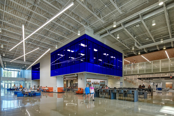 Atrium of new 189,000 SF high school in Sioux Center, Iowa.